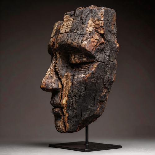 Ancestral Split Wooden Mask Sculpture  Wood Sculpture